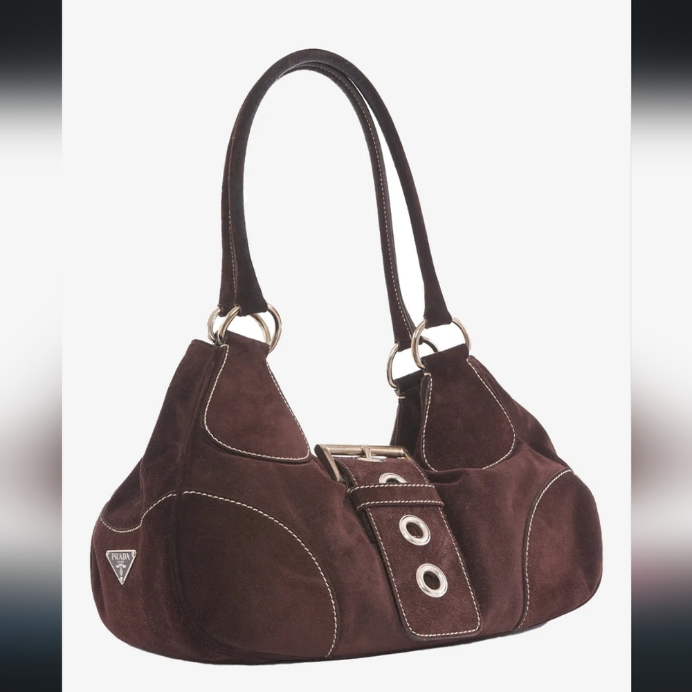 PRADA Borsa a Spalla in Crosta Caffè Suede circa Y2K
